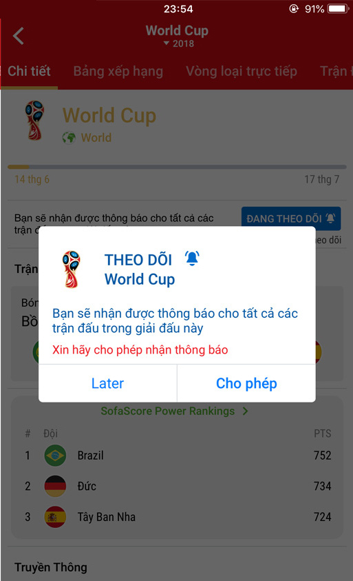 Thêm lịch thi đấu World Cup 2018 vào widget tiện ích 5