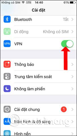 Ngắt kết nối VPN trong Cài đặt