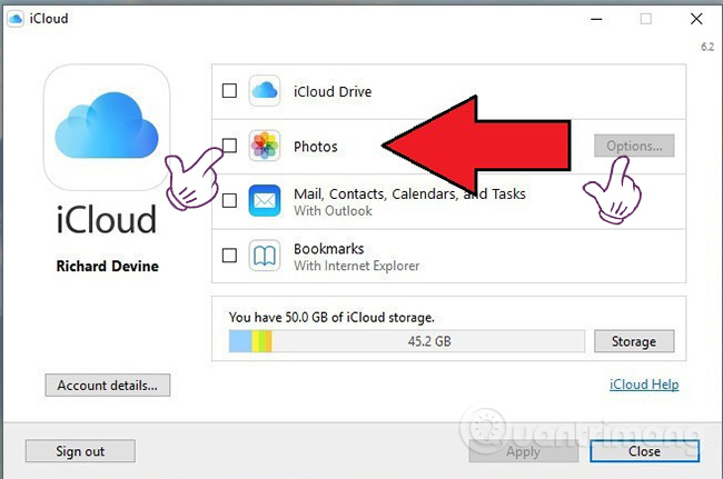 Tích chọn Photos > Options
