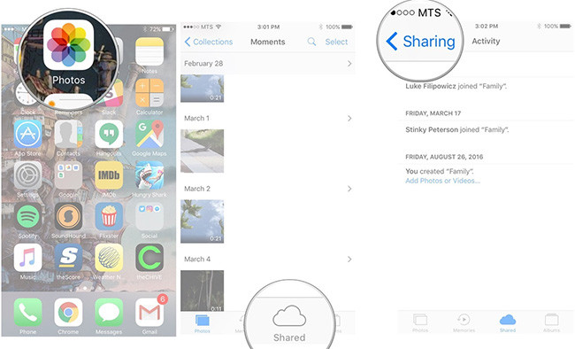 Chọn Sharing để chia sẻ ảnh trên iPhone