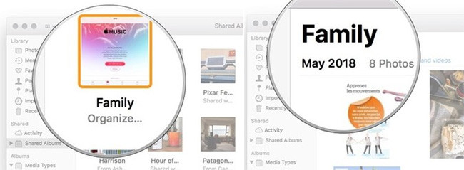 Chọn album Family để chia sẻ ảnh
