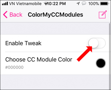 Kích hoạt tweak ColorMyCCModules