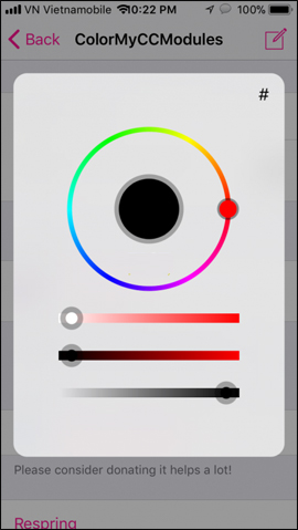 Chọn màu cho Control Center