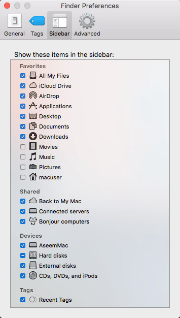 Finder sidebar