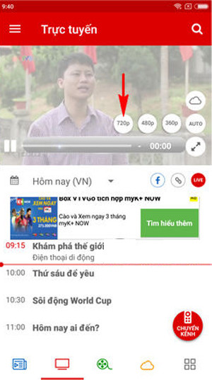 Chọn chất lượng phát video