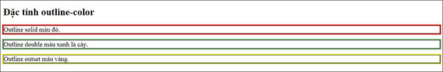 Ví dụ về màu sắc của outline trong CSS