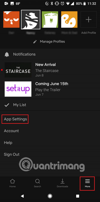 Chọn App Settings trên Netfix