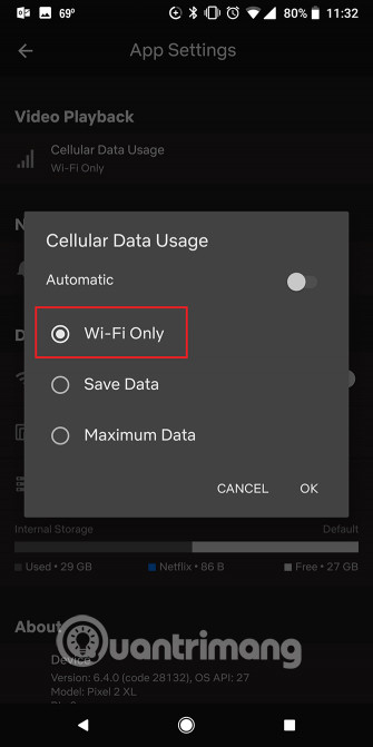 Chọn Wi-Fi only trên Netflix
