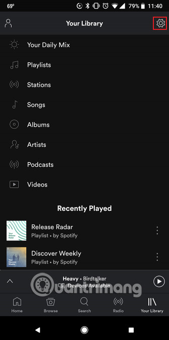 Nhấn vào biểu tượng cài đặt