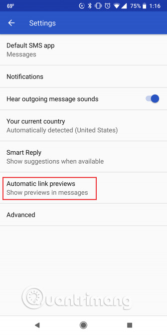 Chọn Automatic link previews