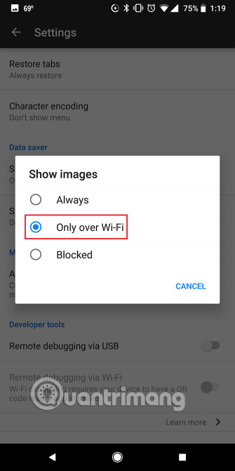 Chọn Only over Wi-Fi trên Firefox