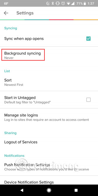 Chọn Background syncing