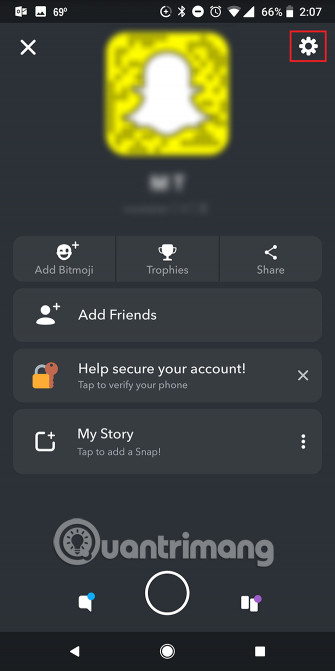 Chọn biểu tượng cài đặt Snapchat