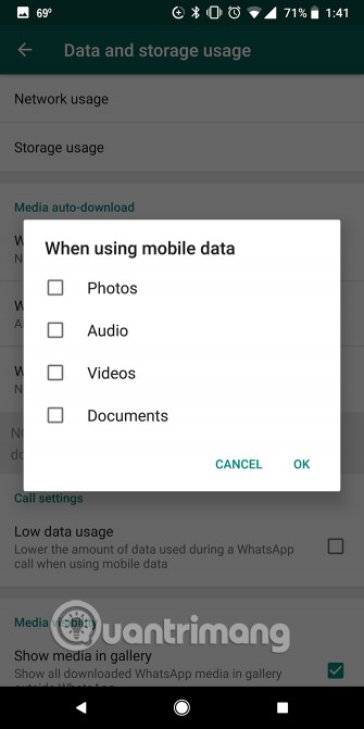 Bỏ chọn bốn tùy chọn
