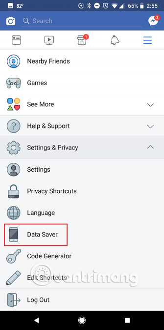 Chọn Data Saver trên Facebook