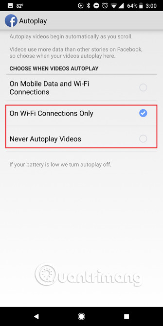 Bật On Wi-Fi Connections Only