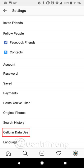 Chọn Cellular Data Use