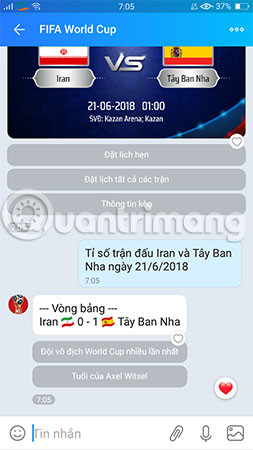 Nhắn tin hỏi tỉ số của bất cứ trận đấu nào đã diễn ra