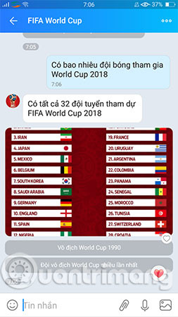 Hỏi thông tin về các đội bóng tham gia  World Cup