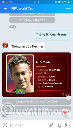 Thông tin hồ sơ từng cầu thủ
