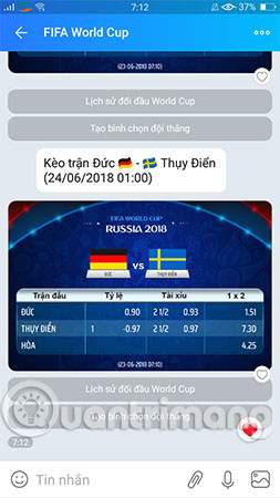 Hỗ trợ thông tin kèo cho người dùng