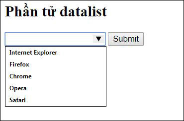 Danh sách có trước các lựa chọn trong vùng điền dữ liệu 