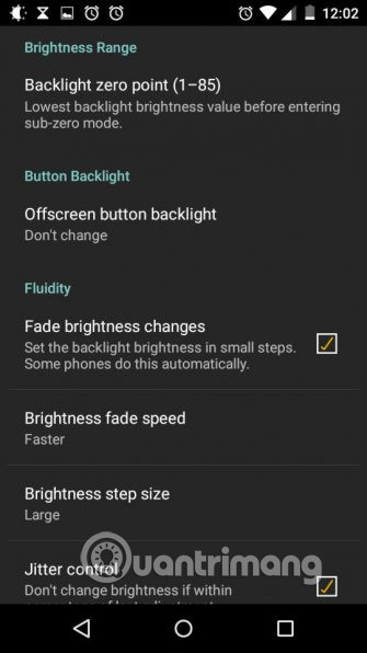 Các cài đặt điều chỉnh độ sáng