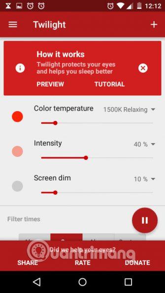 Các cài đặt của Twilight