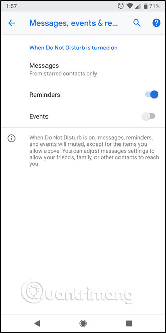 Bật hoặc tắt Reminders và Events