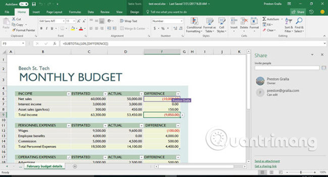 Cộng tác thời gian thực trong Excel 