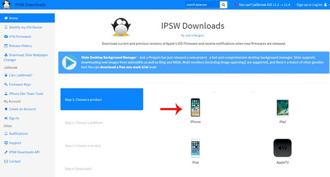 Lựa chọn dòng sản phẩm mà bạn muốn kiểm tra tình trạng sign của fimware