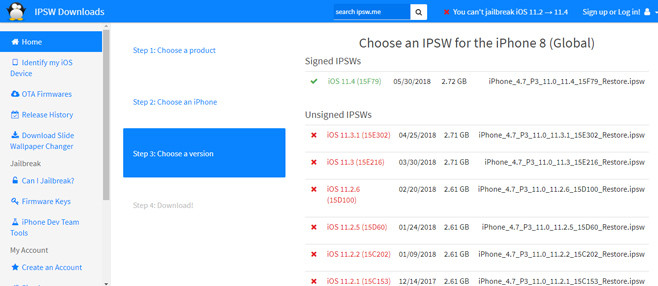 Danh sách các firmware dành cho thiết bị đó sẽ được hiển thị