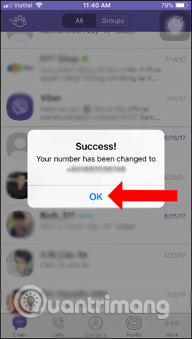 Thông báo đổi số thành công