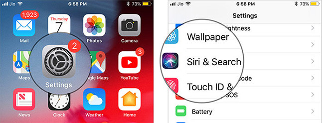 Mở Siri & Search trên iPhone
