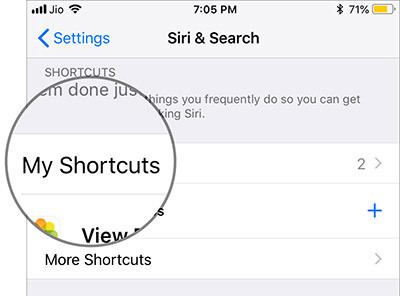 Mở My Shortcuts trong Siri & Search