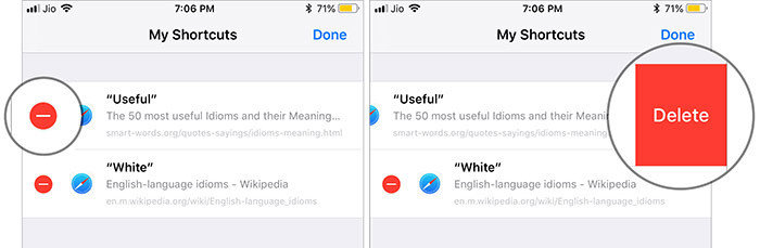 Chọn Siri Shortcuts cần xóa và xóa