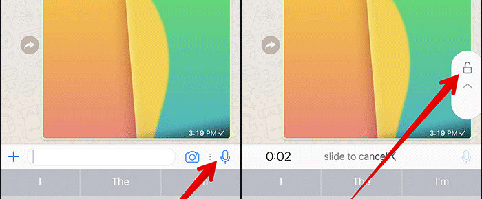 Vuốt dọc lên từ biểu tượng micro để khóa ghi âm