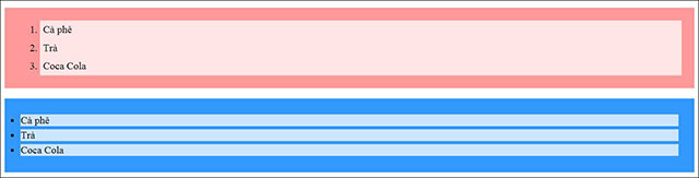 Ví dụ thêm màu sắc cho danh sách trong CSS