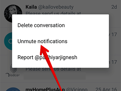 Bật lại thông báo tin nhắn Twitter