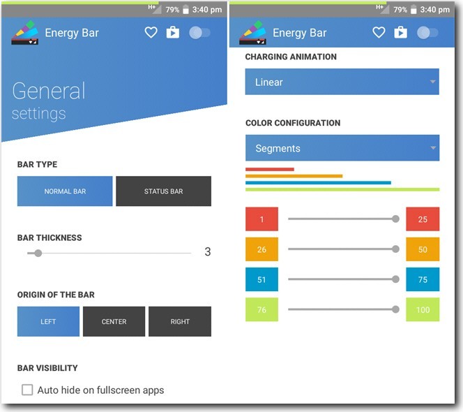 Energy Bar – Thay đổi cách hiển thị trạng thái pin cho Android