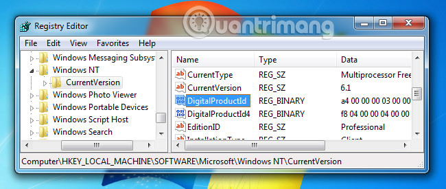 Ví dụ về Product Key
