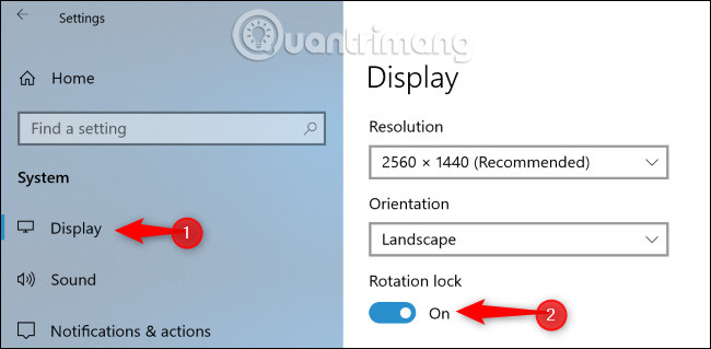 Bật Rotation lock trong ứng dụng Settings