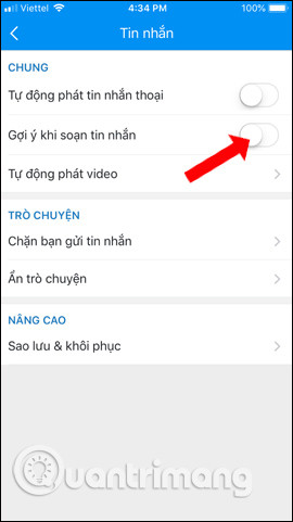 Tắt gợi ý sticker 