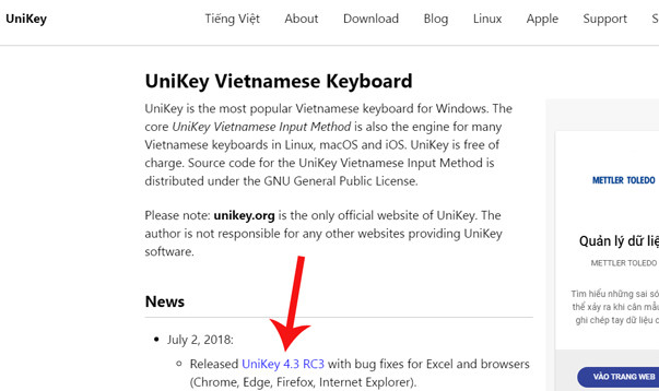 Tải phiên bản Unikey 4.3 RC3