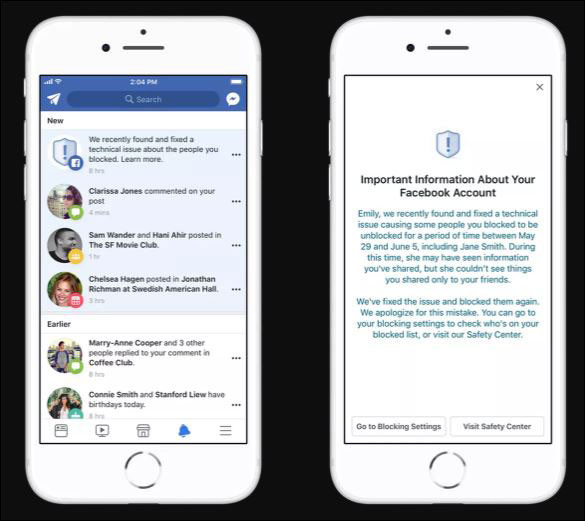 Người dùng nhận được thông báo khắc phục lỗi hủy chặn người dùng trên Facebook