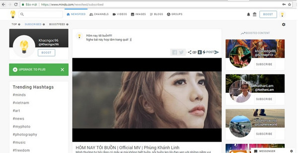 Người dùng cũng có trang cá nhân được gọi là kênh (channel)