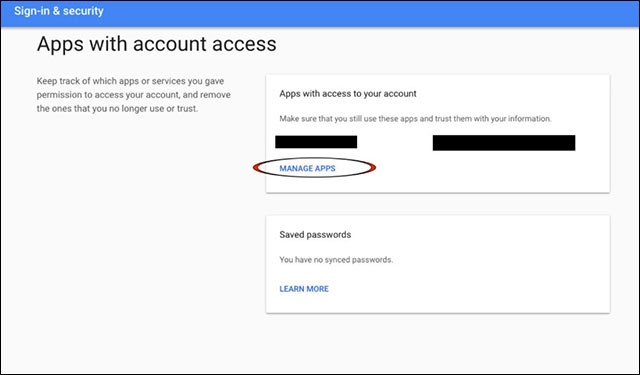 Mở ra danh sách đã được kết nối tới Gmail của Google
