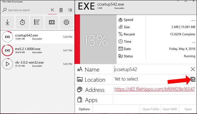 Chọn nơi tải file