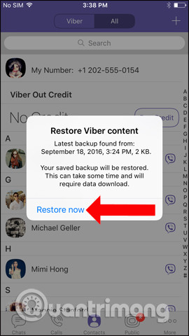 Khôi phục dữ liệu sao lưu Viber