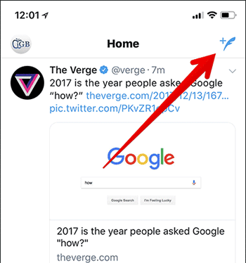 Chạm vào biểu tượng bài viết mới